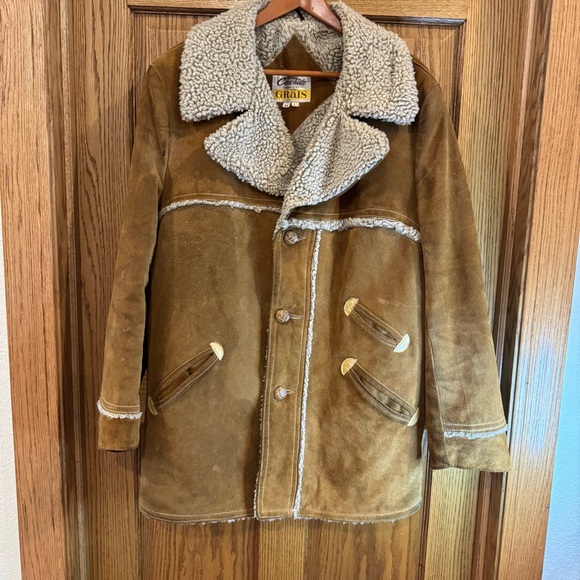Grais Split Cowhide Shearling Coat – Genuine Leather Sherpa Jacket Size 44 / XL - Picture 1 of 16